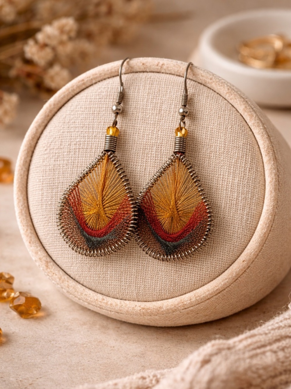 Y2K Threaded Teardrop Dangle Earrings | Boho Earth Tone Statement Drops